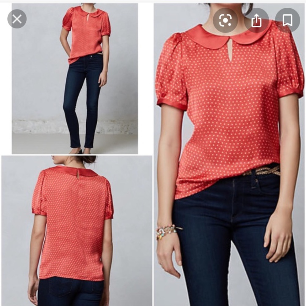 Polka Dot Peter Pan Collar Silk Blouse